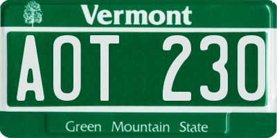 VT license plate AOT230