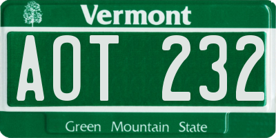 VT license plate AOT232
