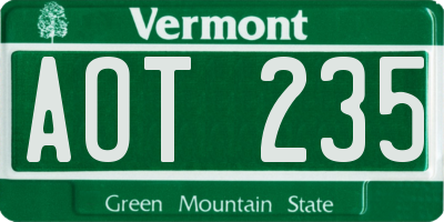 VT license plate AOT235