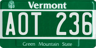 VT license plate AOT236