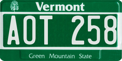 VT license plate AOT258