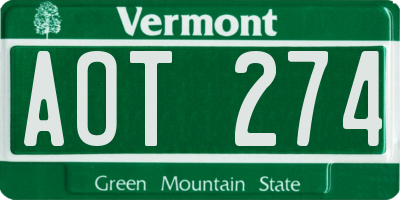 VT license plate AOT274