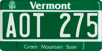 VT license plate AOT275