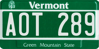 VT license plate AOT289