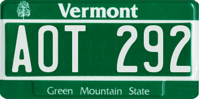 VT license plate AOT292