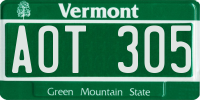 VT license plate AOT305