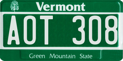 VT license plate AOT308