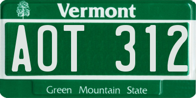 VT license plate AOT312