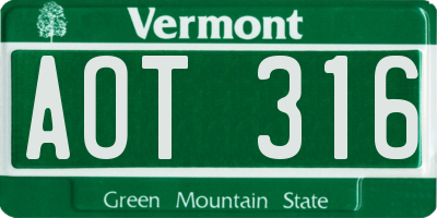 VT license plate AOT316