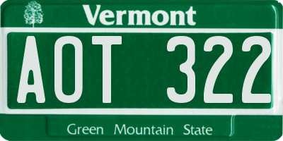 VT license plate AOT322