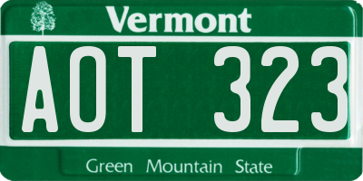 VT license plate AOT323