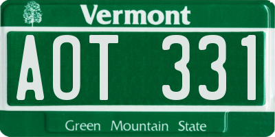 VT license plate AOT331