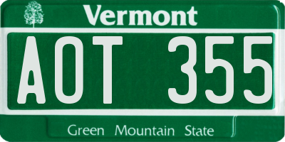 VT license plate AOT355