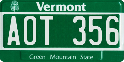 VT license plate AOT356