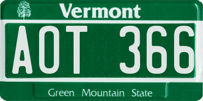 VT license plate AOT366