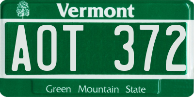 VT license plate AOT372