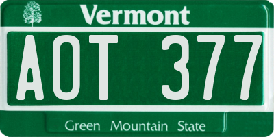 VT license plate AOT377