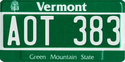 VT license plate AOT383