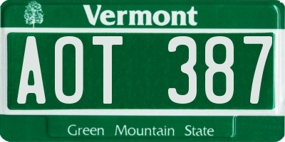 VT license plate AOT387