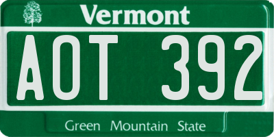 VT license plate AOT392
