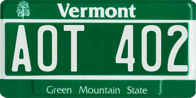 VT license plate AOT402