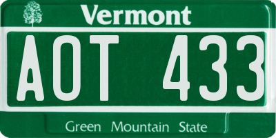 VT license plate AOT433