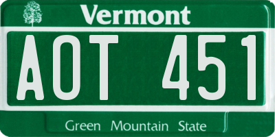 VT license plate AOT451