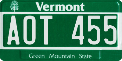 VT license plate AOT455