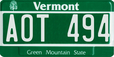 VT license plate AOT494