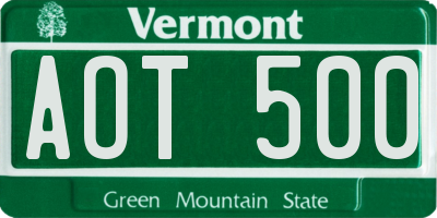 VT license plate AOT500