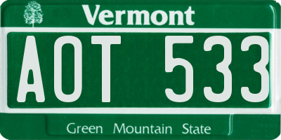 VT license plate AOT533