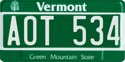 VT license plate AOT534