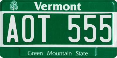 VT license plate AOT555