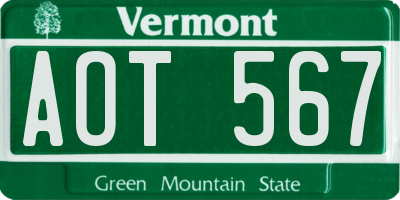 VT license plate AOT567