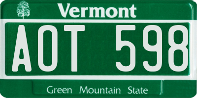 VT license plate AOT598