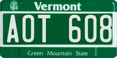 VT license plate AOT608