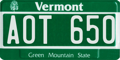 VT license plate AOT650