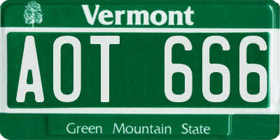 VT license plate AOT666