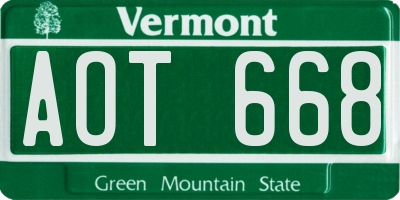 VT license plate AOT668