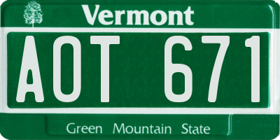 VT license plate AOT671