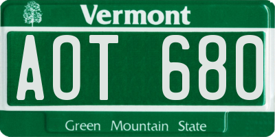 VT license plate AOT680
