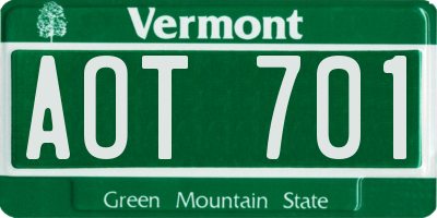 VT license plate AOT701
