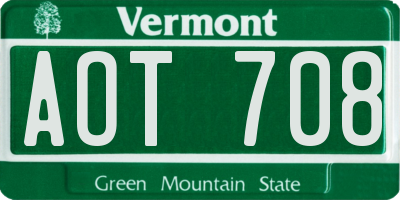 VT license plate AOT708
