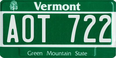 VT license plate AOT722