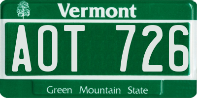 VT license plate AOT726