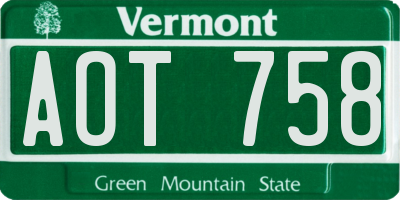 VT license plate AOT758