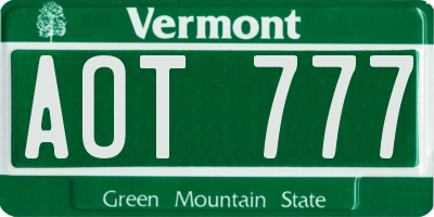 VT license plate AOT777