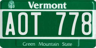 VT license plate AOT778