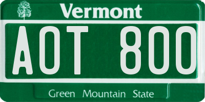 VT license plate AOT800