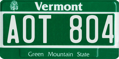 VT license plate AOT804
